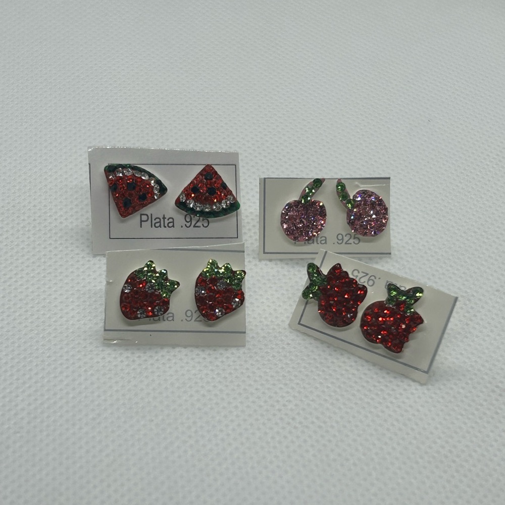 Vibrant Red and Green Strawberry Jewelry Stud Earrings